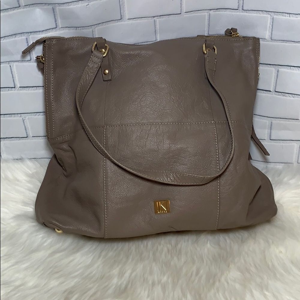 Kooba Everett Taupe Leather Shoulder Tote …